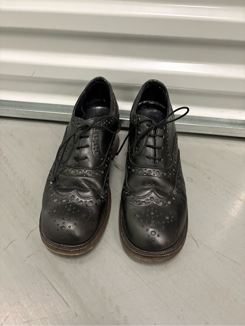 Grunge 90s Black Leather Brogue Oxfords